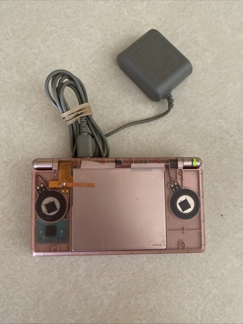 Nintendo DS Lite Transparent Clear Pink Handheld System with Charger & Stylus
